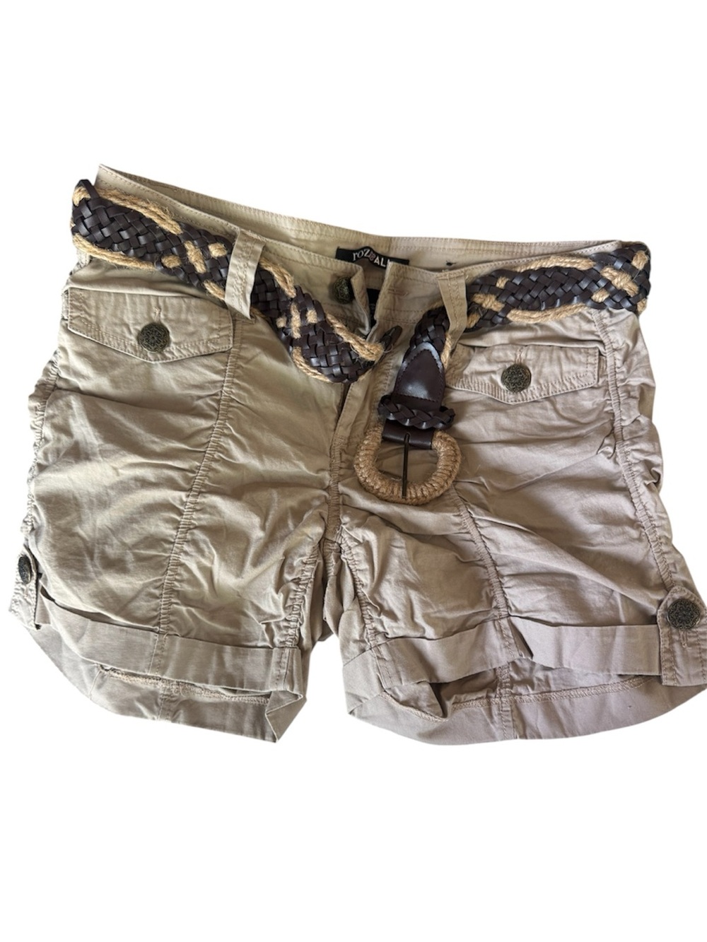 Roz & Ali Beige Khaki Cargo Shorts with Braided Belt (2A-1)